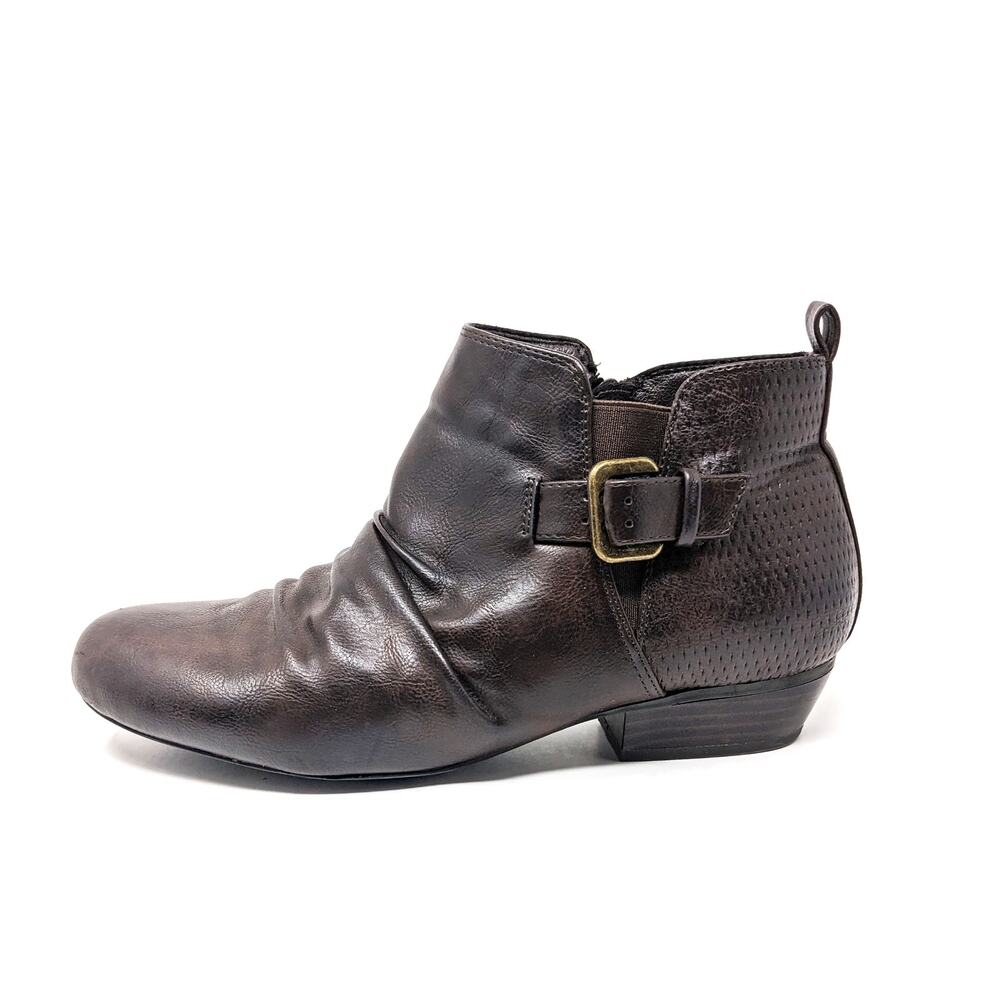 Cloudwalkers Womens 9.5 Wide Shoes Boots Ankle Zip Brown Ruched Western